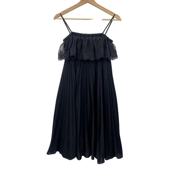 Vintage Black Pleated Babydoll style midi dress - Picture 1 of 4